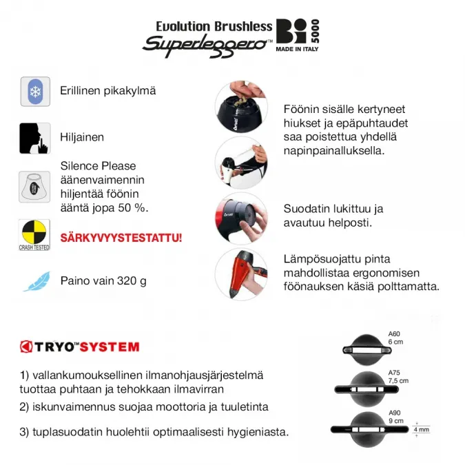 Evolution Bi5000 Brushless Superleggero hiustenkuivaaja, rubiini