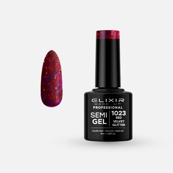 Semi Gel #1023 (Red Velvet Glitter) 8 ml