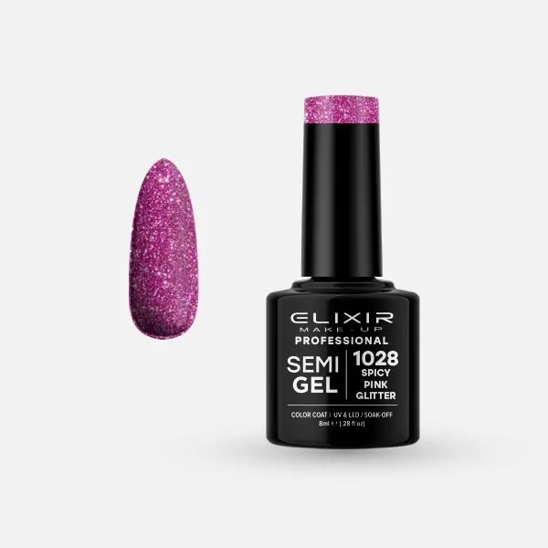 Semi Gel #1028 (Spizy Pink Glitter) 8 ml