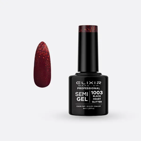 Semi Gel-#1003 (Black Heart Glitter) 8 ml