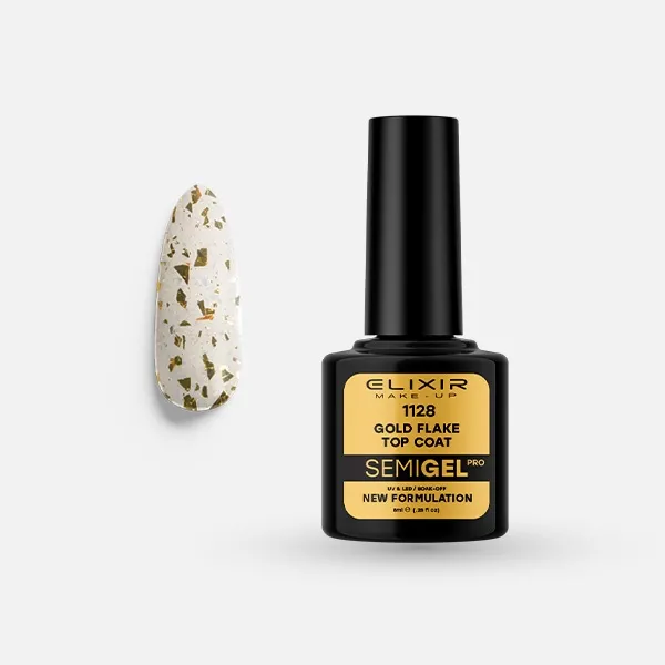 Semi Gel -  #1128 (Gold Flake Top Coat) 8 ml