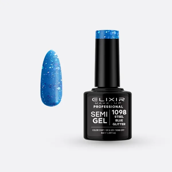 Semi Gel -  #1098 (Steel Blue Glitter) 8 ml